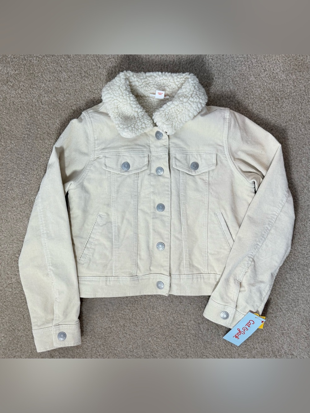Cat & Jack Girls Cream Corduroy Sherpa Lined Collared Jacket Size M 7/8 NWT